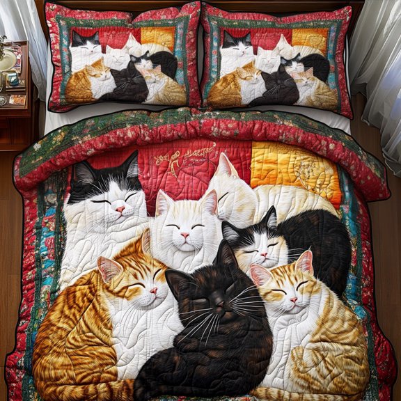 Cozy Cat 3-Piece Quilted Bedding Set