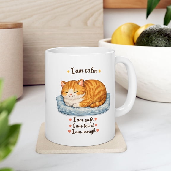 Cozy Cat Affirmation Mug, Sleepy Loaf Cat, Positive Quotes, Self-Care Gift, Ceramic Mug 11oz