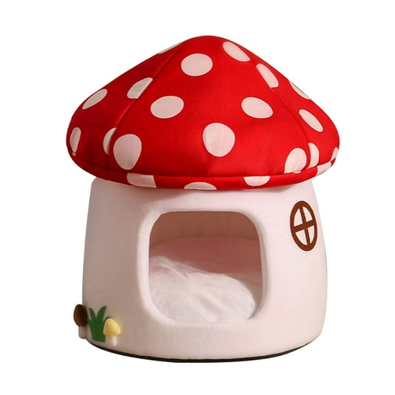 Cozy Cat Bed Cave for Indoor Cats - Soft Enclosed Pet House with Removable Cushion, Warm Hideaway Tent for Kittens & Small Dogs, Cute Bear Design (19.69x18.5 Inches)