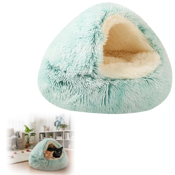 Cozy Cat Bed - Cozy Cocoon Pet Bed,Round Plush Fluffy Hooded Cave,Indoor/Outdoor,Waterproof & Washable,Calming Anti-Anxiety Design - 19.6 Inch,Green