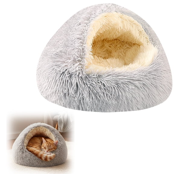 Cozy Cat Bed - Cozy Cocoon Pet Bed,Round Plush Fluffy Hooded Cave,Indoor/Outdoor,Waterproof & Washable,Calming Anti-Anxiety Design - 19.6 Inch,Grey