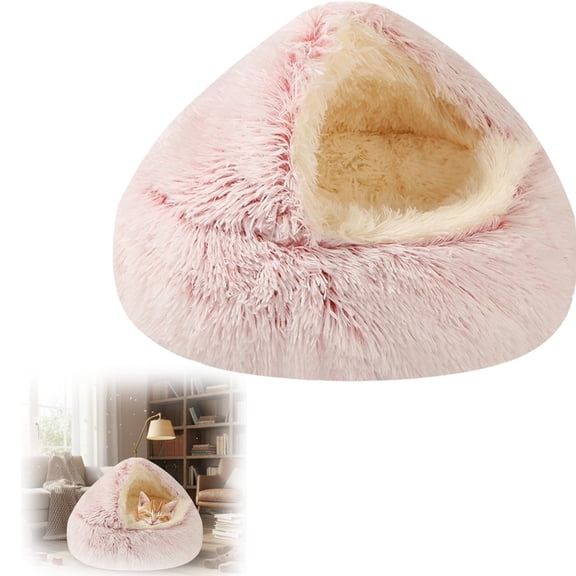Cozy Cat Bed - Cozy Cocoon Pet Bed,Round Plush Fluffy Hooded Cave,Indoor/Outdoor,Waterproof & Washable,Calming Anti-Anxiety Design - 19.6 Inch,Pink