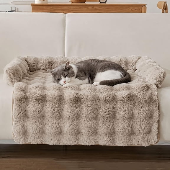Cozy Cat Couch Bed with Head Support, Plush Cat Sofa Bed with Raised Bolster, Non-Slip Washable Pet Mat for Cats & Small Dogs