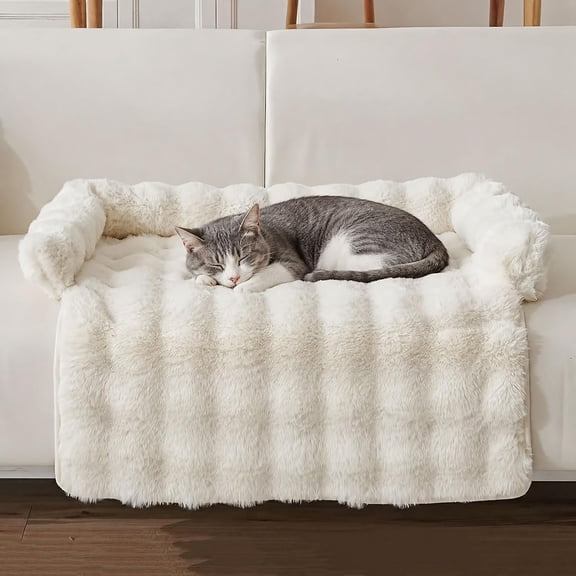 Cozy Cat Couch Bed with Head Support, Plush Cat Sofa Bed with Raised Bolster, Non-Slip Washable Pet Mat for Cats & Small Dogs