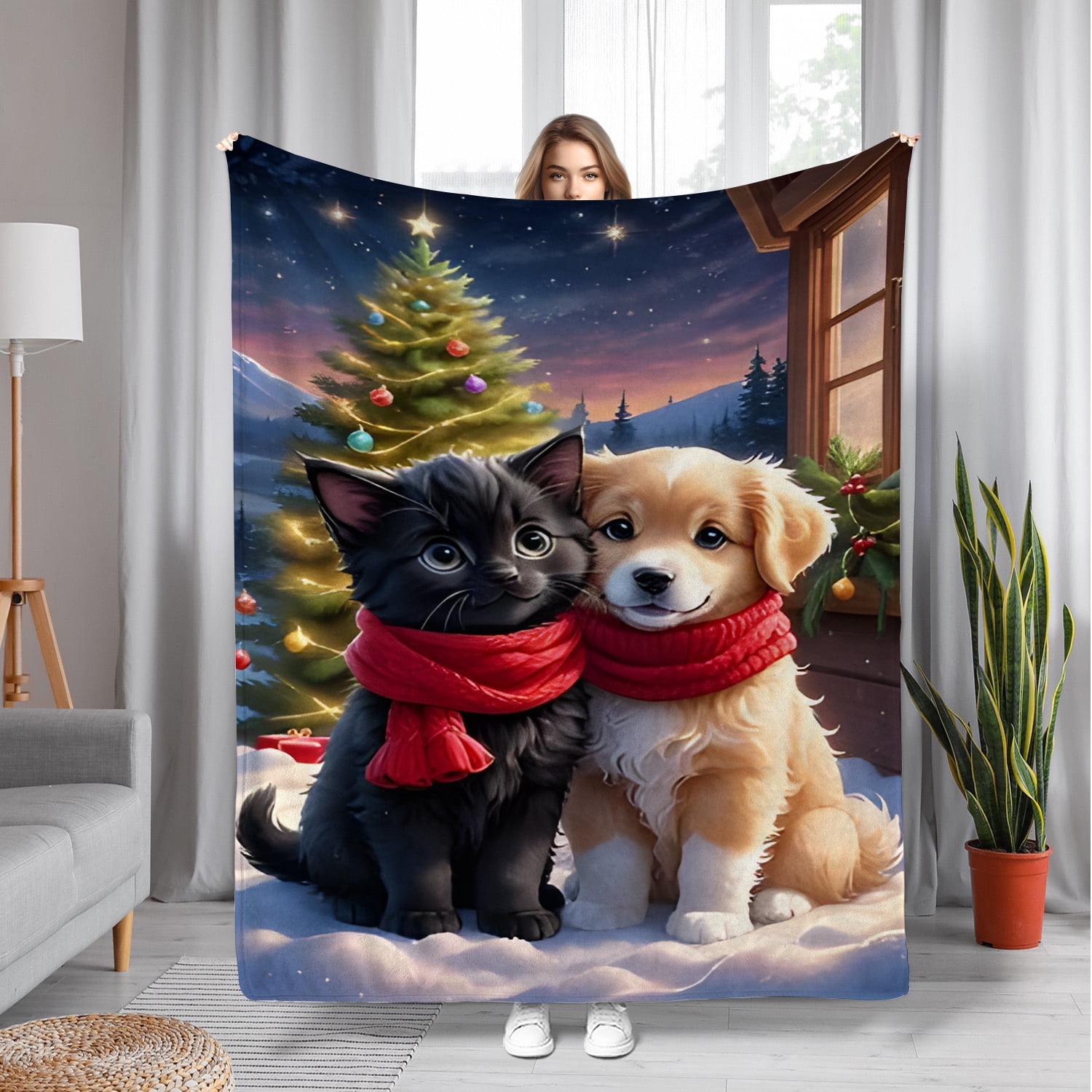 Cozy Cat & Dog Flannel Throw Blanket - Soft, Warm, and Versatile for Couch, Bed, Travel, Camping, Living Room, Office - Digital Print Design