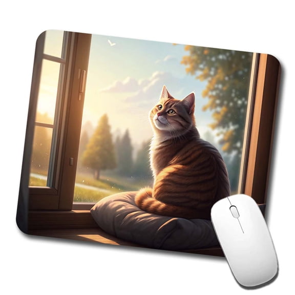 Cozy Cat In Window Mouse Pad Low Profile Gaming Mat