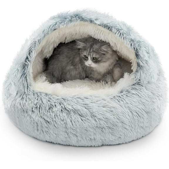 Cozy Cat Pod - Plush Hooded Cat Bed Cave, Self Warming, Removable Washable with Non-Slip Bottom
