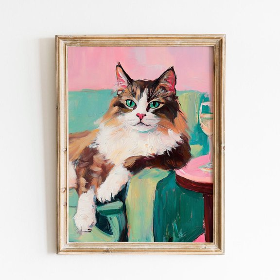 Cozy Cat Portrait Relaxed Feline Paint Pastel Wall Art Print