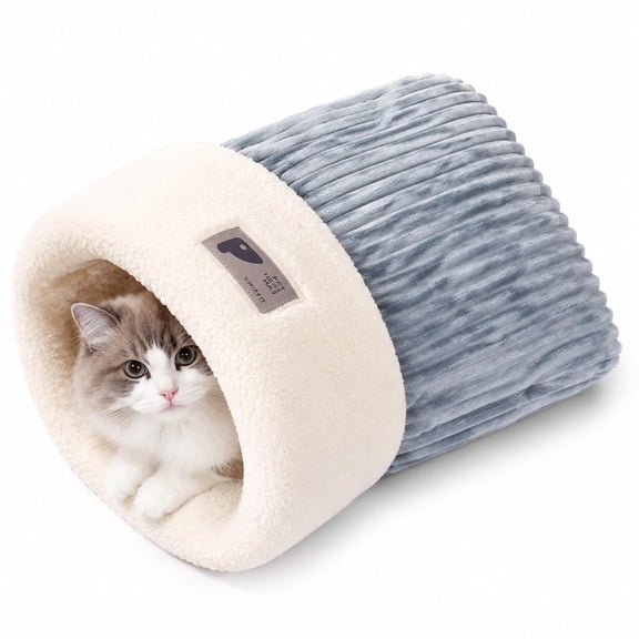 Cozy Cat Sleeping Bag Bed for Indoor Cats, Warm Winter Plush Cave Sack blue, Soft Fluffy Self-Warming Hideaway Nest, Anti-Slip Bottom Pet Sleep Sack, Machine Washable, for Small & Large Cats, Cozy