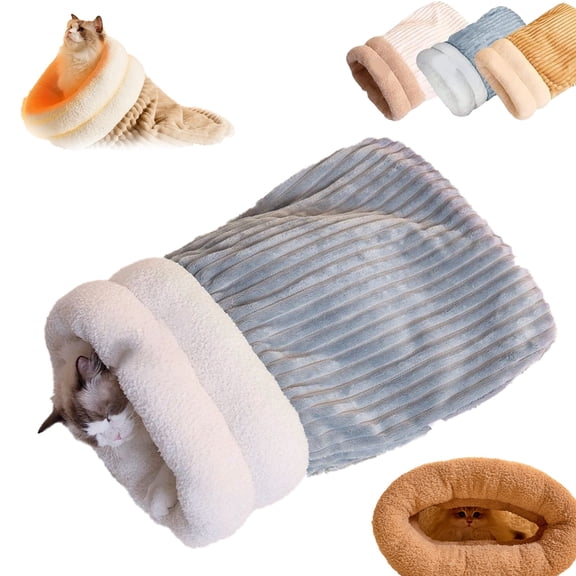 Cozy Cat Sleeping Bag Bed, Warm Plush Cave Nest for Indoor Cats, Soft Self-Warming Pet Sleep Sack with Anti-Slip Bottom, Machine Washable,1pc