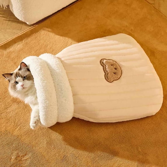 Cozy Cat Sleeping Bag Bed for Indoor Cats Warm Winter Plush Cave Sack ...