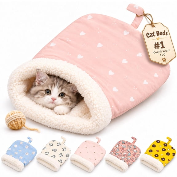 Cozy Cat Sleeping Bag for Indoor,Plush Self-Warming Fluffy Pet Nest Basket,Soft Bed Cave Winter Sleeping Bags for All Seasons,360° Wrap Hideaways Pet Snuggle Sack for Sleeping Relax Play