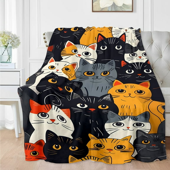 Cozy Cat-Themed Flannel Throw Blanket Soft Warm & Versatile for Couch Office Bed Camping & Travel