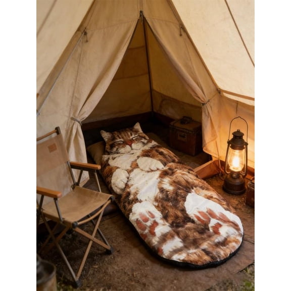 Cozy Cat-Themed Sleeping Bag for Adults - Soft Plush Envelope Design, Warm and Comfortable for Indoor Lounging and Camping, Easy to Wash and Maintain