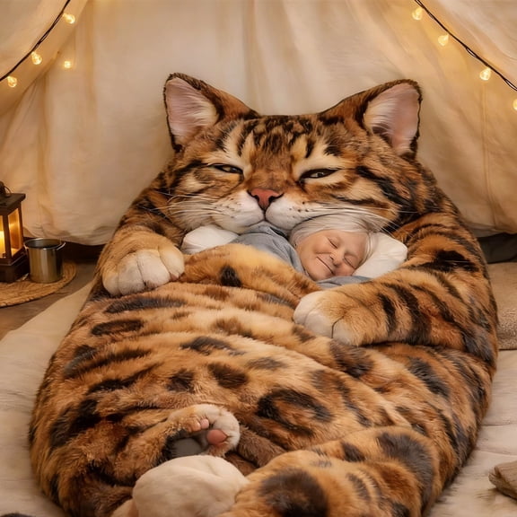 Cozy Cat-Themed Sleeping Bag for Adults - Soft Plush Envelope Design, Warm and Comfortable for Indoor Lounging and Camping, Easy to Wash and Maintain