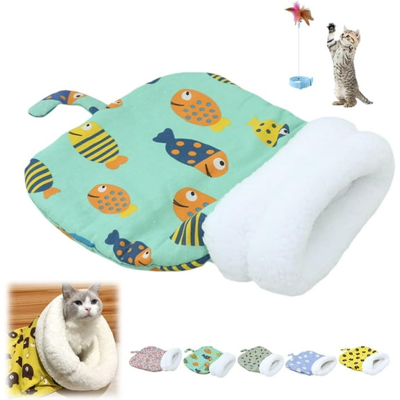 Cozy Cat Winter Beds - 360 Comfortable Pet Snuggle Sack (Green) with Warm Sleeping Bag for Indoor Cats