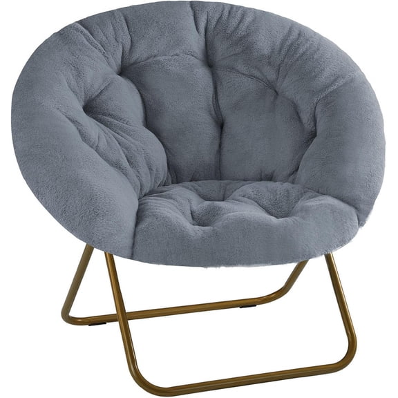 Cozy Chair, Faux Fur Saucer Chair for Bedroom, Comfy Foldable Moon Chair, Round Fluffy Chair for Living Room, Fuzzy Saucer Chairs for Adults Room, Grey