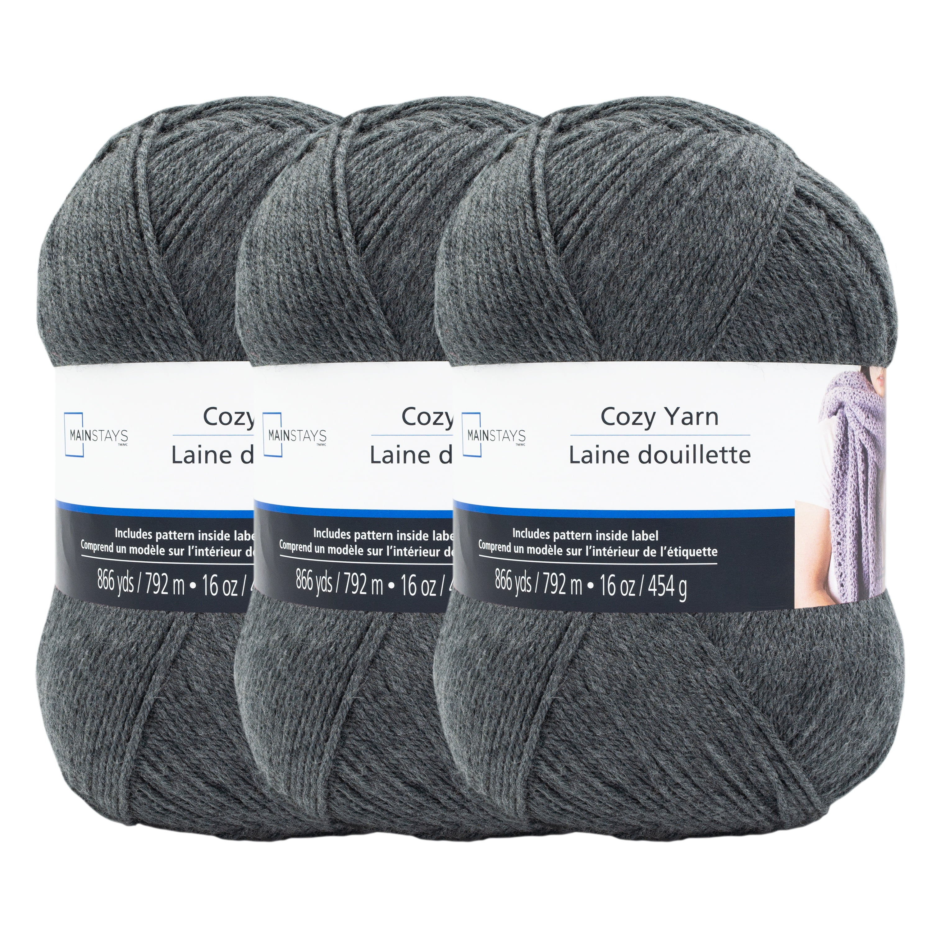 Cozy Charcoal Medium Acrylic Gray Yarn 3 Pack