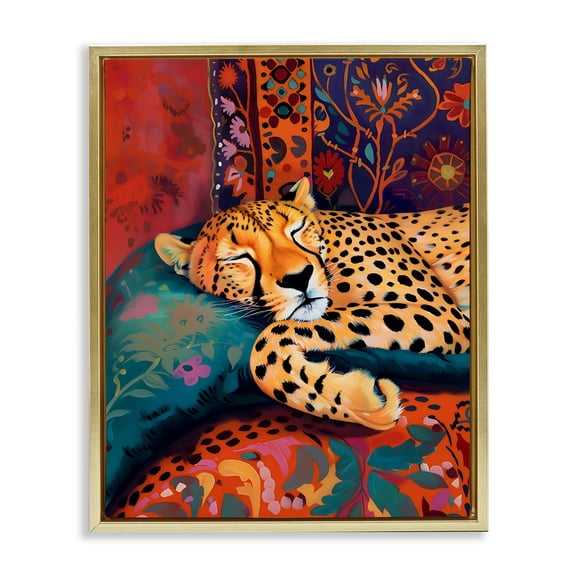 Stupell Industries Cozy Cheetah Boho Textiles Gold Framed Floater Canvas Wall Art, design by Creative Studio, 21 x 17