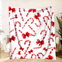 Cozy Christmas Candy Quilted Flannel Throw Blanket Throws Soft Warm All Season Knitted Digital Print Festive Holiday Decorative Blanket for Couch Bed Travel Perfect Gift for Family Friends