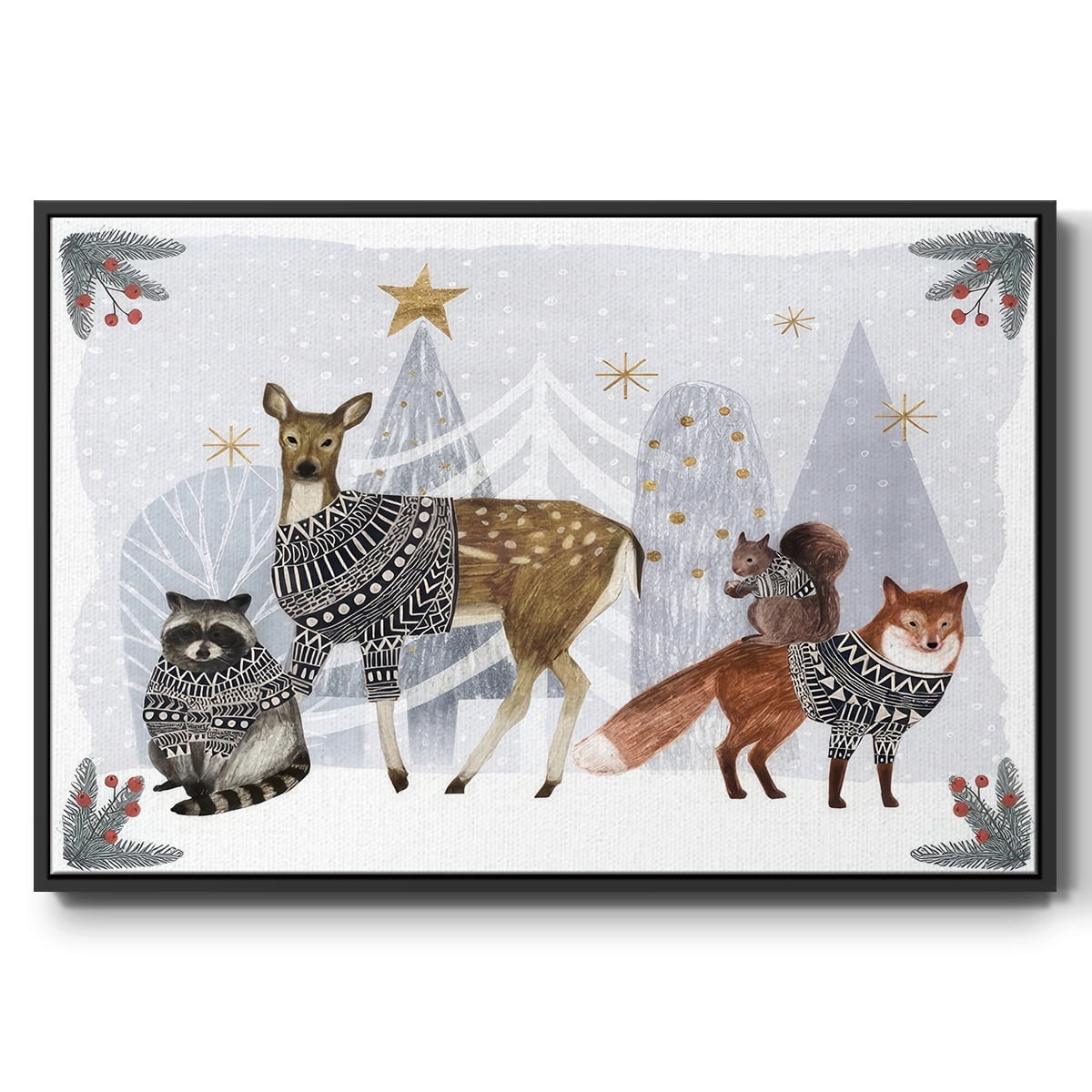 Cozy Christmas Collection A - Framed Gallery Wrapped Holiday Canvas - 17 x 25 - Black Frame