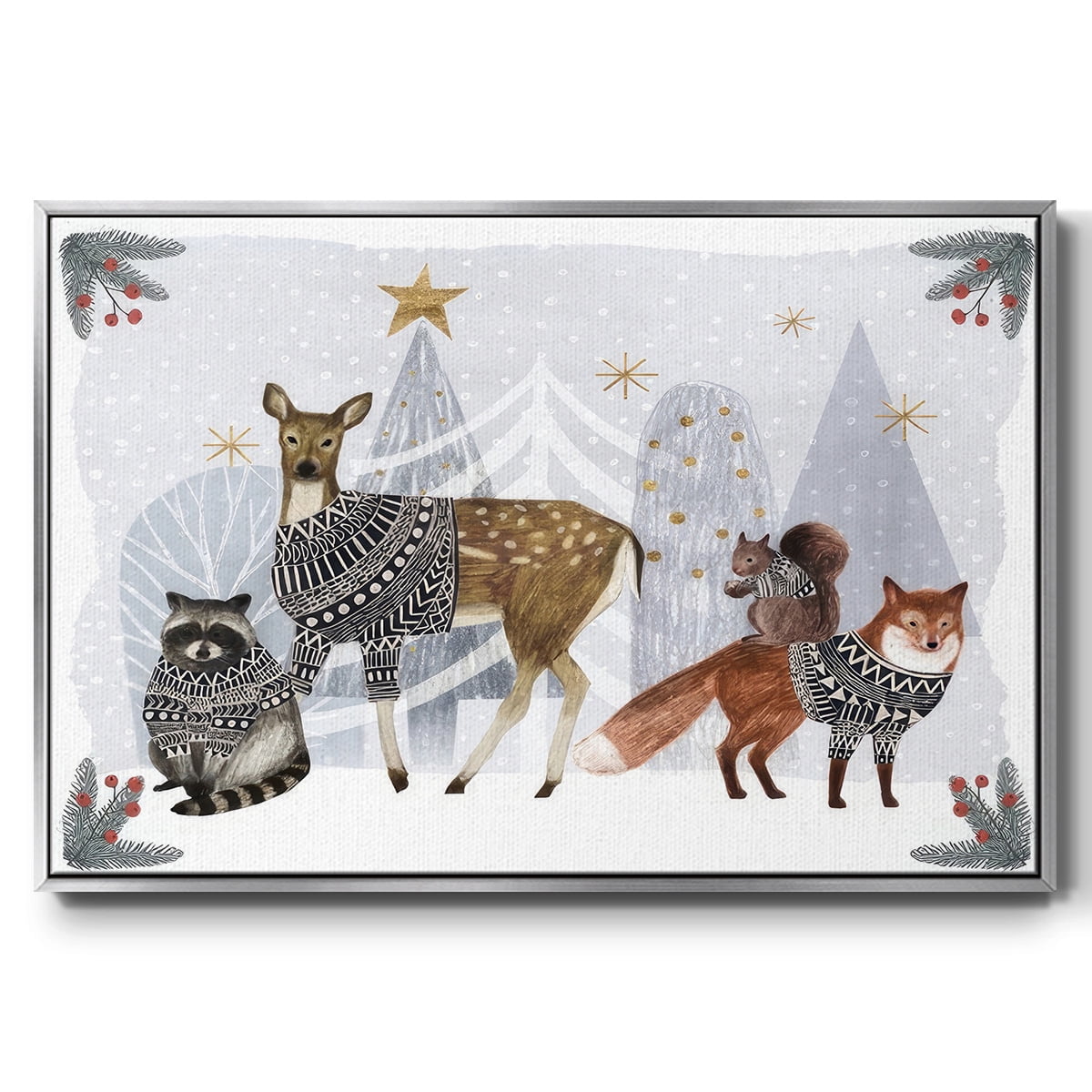 Cozy Christmas Collection A - Framed Gallery Wrapped Holiday Canvas - 17 x 25 - Silver Frame
