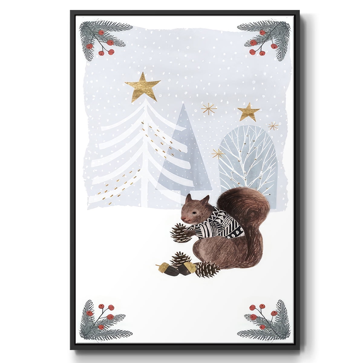 Cozy Christmas Collection B - Framed Gallery Wrapped Holiday Canvas - 17 x 25 - Black Frame