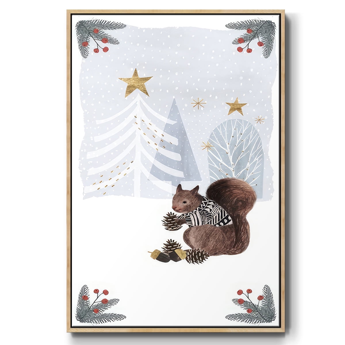 Cozy Christmas Collection B - Framed Gallery Wrapped Holiday Canvas - 17 x 25 - Natural Wood Frame