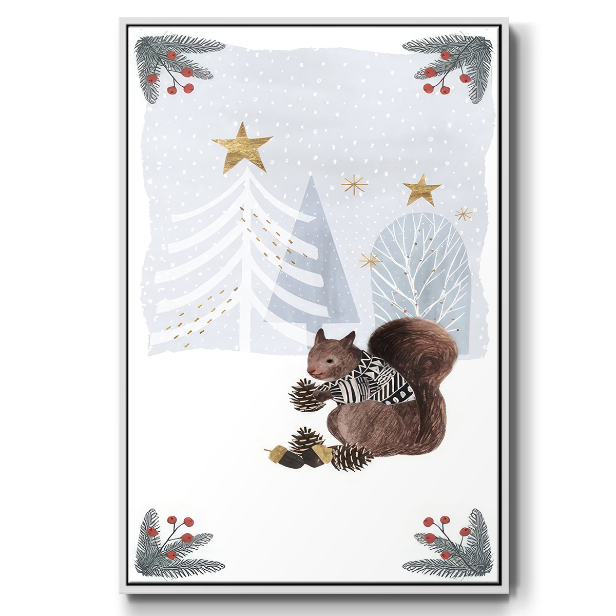 Cozy Christmas Collection B - Framed Gallery Wrapped Holiday Canvas - 17 x 25 - White Frame
