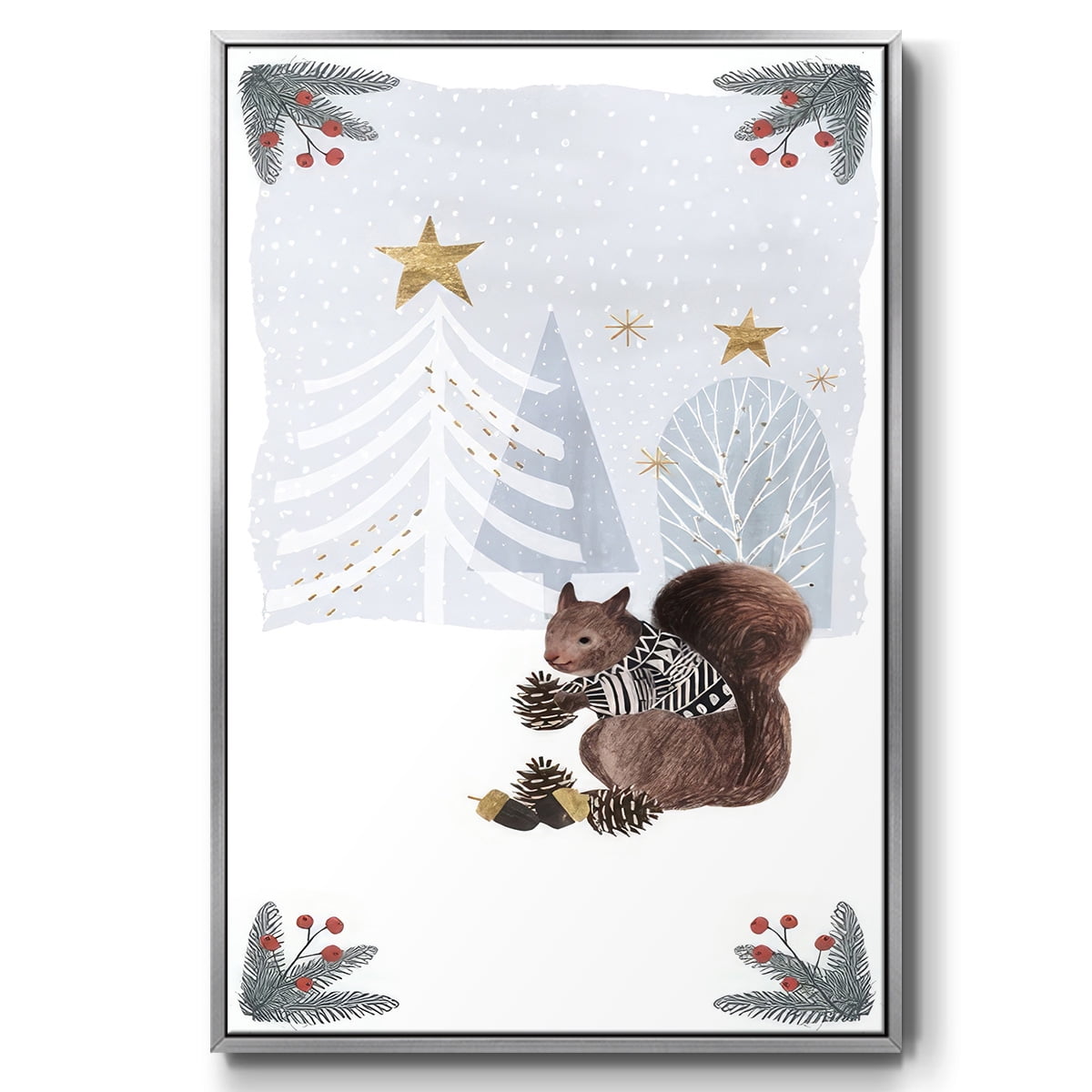 Cozy Christmas Collection B - Framed Gallery Wrapped Holiday Canvas - 25 x 37 - Silver Frame