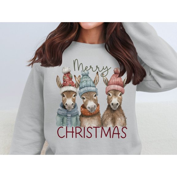 Cozy Christmas Donkey Merry Christmas Sweatshirts (L, SportGrey)