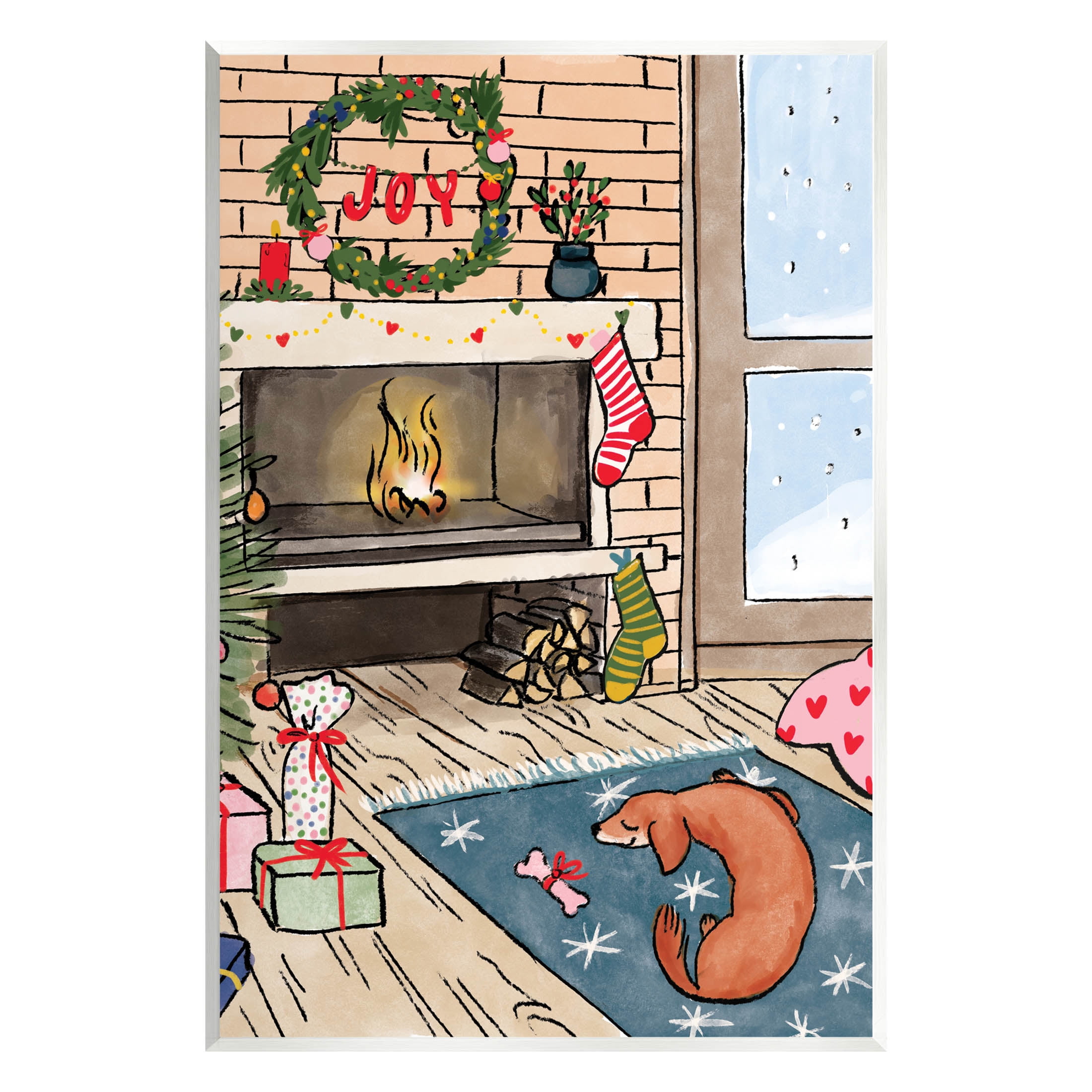 Cozy Christmas Fireplace Tree Holiday Graphic Art Unframed Art Print Wall Art