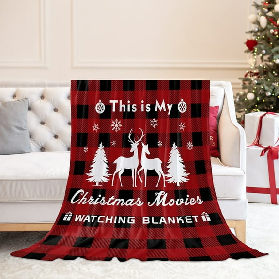 Cozy Christmas Flannel Blanket Reindeer Snow Print Sofa Bed Throw - Festive Plaid Warm Cover Nap Layer for Adults Holiday Movie Nights​(A)