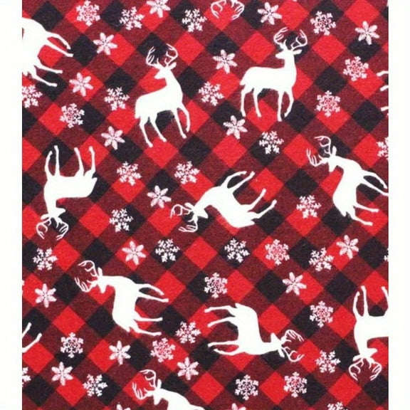 Cozy Christmas Flannel Fabric by the Yard - Red Plaid with Deer & Snowflakes, 280gsm, Soft Anti-Pilling Precut for Holiday Decor, Crafts