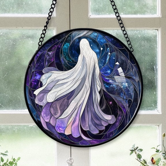 Cozy Christmas Gift - Halloween Fantasy Ghost Spooky Blue Purples Christmas Stained Glass Hanging Ornament - Holiday Tree Decoration, Christmas Gift for Dad, Mom, Family & Friends, Keepsake 2025