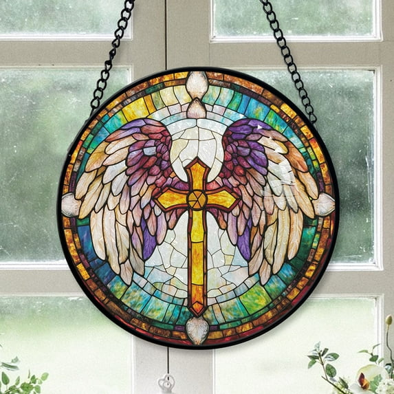 Cozy Christmas Gift - Jesus Cross Wings Christmas Stained Glass Hanging Ornament - Holiday Tree Decoration, Christmas Gift for Dad, Mom, Family & Friends, Keepsake 2025