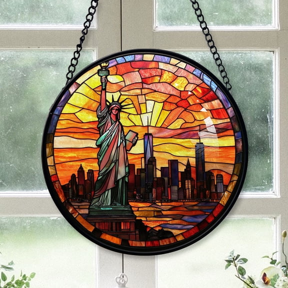 Cozy Christmas Gift - Statue of Liberty American Christmas Stained Glass Hanging Ornament - Glossy Round Holiday Tree Decoration, Xmas Gift for Dad, Mom, Family & Friends, Keepsake 2025