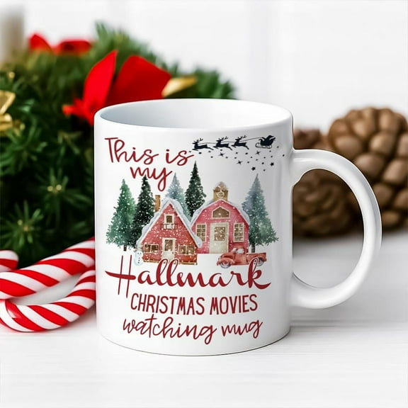 Cozy Christmas Movie Mug, Winter Holiday Cup, Festive Hot Chocolate Mug, Holiday Gift for Her or Him