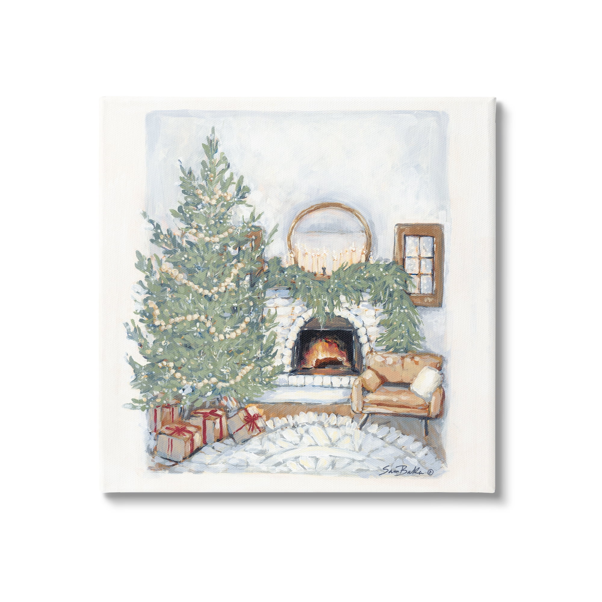 Cozy Christmas Night Fireplace Hearth Canvas Wall Art, 17" x 17"