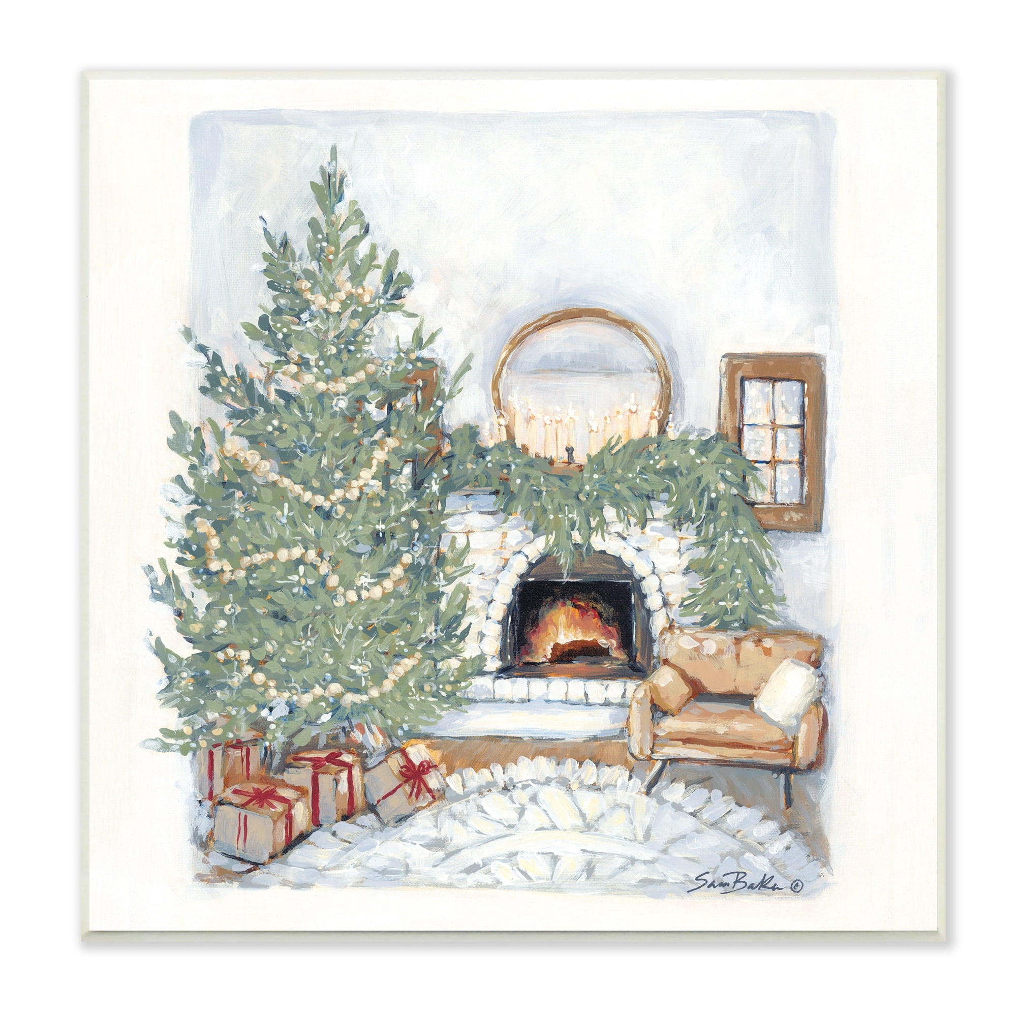 Cozy Christmas Night Gifts Decorated Fireplace Hearth Botanical & Floral Painting Unframed Art Print Wall Art
