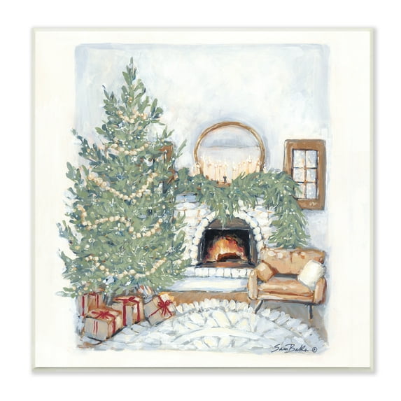 Cozy Christmas Night Gifts Decorated Fireplace Hearth Botanical & Floral Painting Unframed Art Print Wall Art