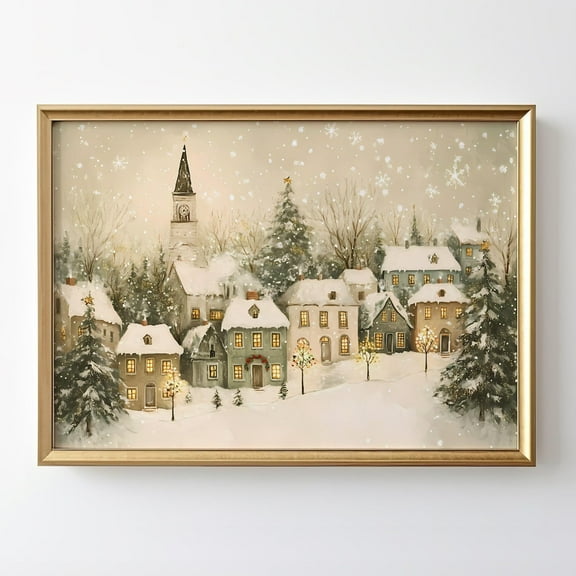 Cozy Christmas Village Posters Snowy Town Scene Print Poster Winter Wall Art Canvas Artwork Home Farmhouse Christmas Decoration No Frame