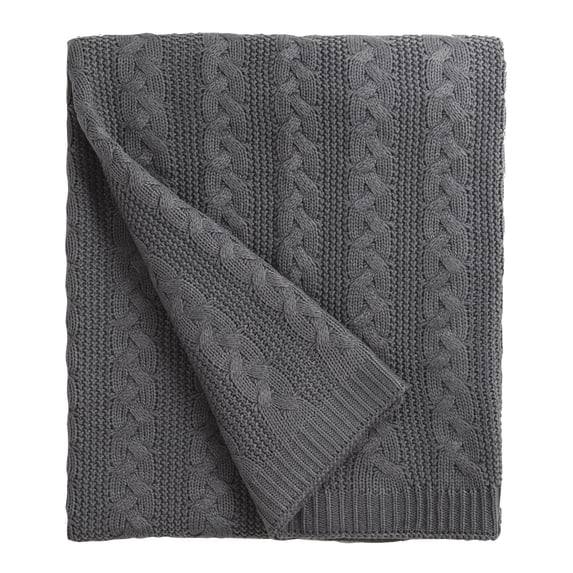 Cozy Classics Cable Knit Throw Blanket by Gray