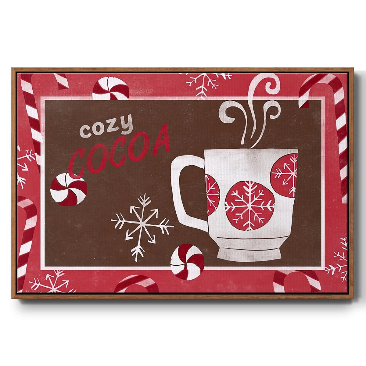 Cozy Cocoa Christmas Collection A - Framed Gallery Wrapped Holiday Canvas - 27 x 41 - Rosewood Frame
