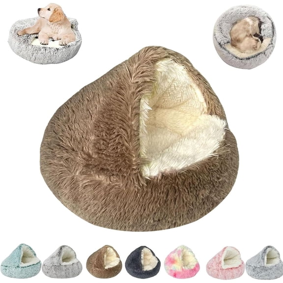 Cozy Cocoon Covered Pet Bed for Dogs, Plush Hooded Cave-Style Dog Bed with Removable Washable Cover, Soft Indoor Sleeping Nest for Medium Pets