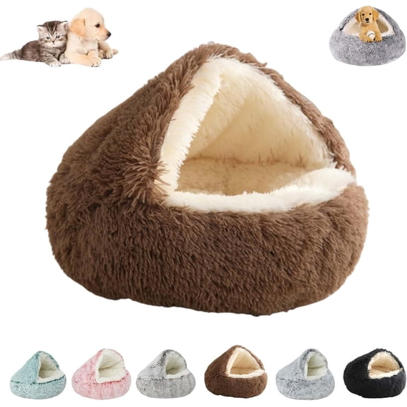 Cozy Cocoon Dog Bed, Plush Hooded Cave Pet Bed for Small & Medium Dogs, Calming Snuggle Nest, Warm & Washable with Anti-Slip Bottom