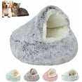 thumbnail image 1 of Cozy Cocoon Dog Bed with Hooded Cave Cover, Washable Anti-Slip Round Fluffy Bed for Small Medium Pets up to  22 lbs Pets, Calming Plush Cat Cave, 1 of 7