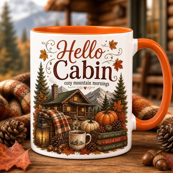 Cozy Coffee Mug Fall Cabin Mountain Morning Theme