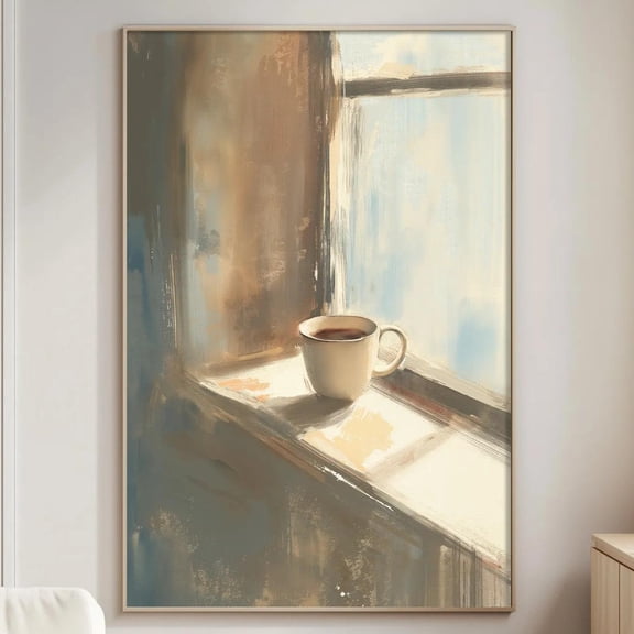 Cozy Coffee Wall Art Print, Impressionist Morning Cup Poster, Soft Pastel Kitchen Decor, Minimal Cafe Artwork, Relaxing Home Wall Art, Poster Only