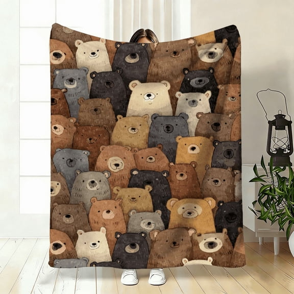 A Cozy Collection of Adorable Bear-Themed Flannel Blankets, Soft Printed Cooling Blankets Suitable for All Seasons, Made of 100 Polyester, Perfect Gifts for Family And Friends